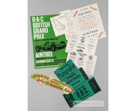 Group of memorabilia relating to Motor racing at Aintree,comprising a poster for the Grand Prix d'Europe 20th July, year not 