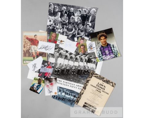 A collection of miscellaneous ephemera to include a signed b&w photograph of the victorious Manchester United FA Cup winning 