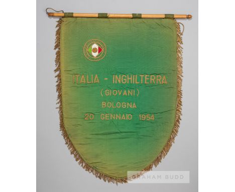 Official pennant presented by the Italian F.A. on the occasion of England's first ever U-23 international match, played in Bo