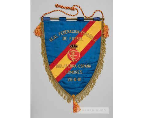 Official Spain F.A. pennant presented to the Football Association on the occasion of the match at Wembley Stadium on 25th Mar