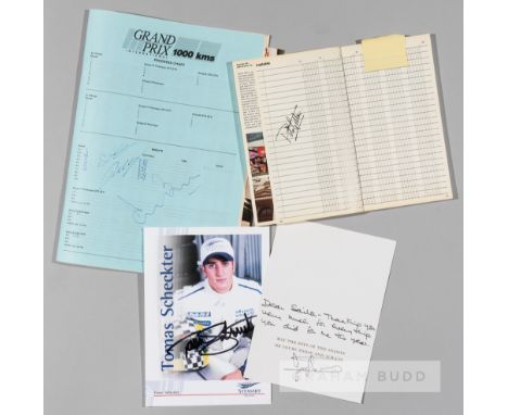 Motor racing memorabilia including signed items,Comprising: a SASOL Jordan Yamaha poster, double signed by the team drivers, 