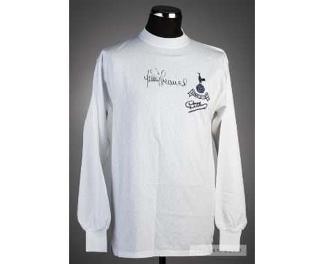Dave Mackay and Jimmy Greaves signed white Tottenham Hotspur official retro 1967 FA Cup Final jersey v Chelsea, played at Wem