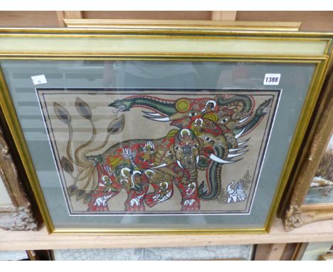 A FRAMED SET OF CIGARETTE CARDS, AN INDIAN TYPE PRINT AND ONE OTHER. 