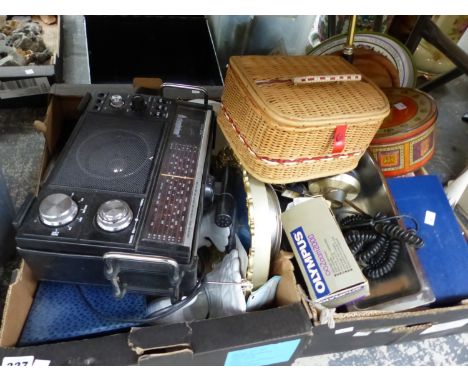 A RADIO, A CAMERA, BASKETS, TINS AND MISCELLANEA
