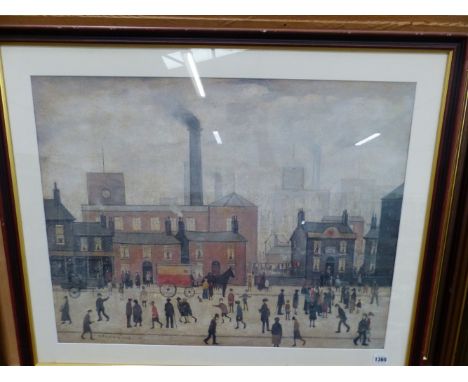 A LARGE PRINT AFTER L.S. LOWRY AND A HUNTING PRINT. 