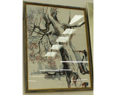 MICHAEL SCHREIBER (b. 1949). ARR. A LANDSCAPE WITH TREES, PENCIL SIGNED LIMITED EDITION COLOUR PRINT.