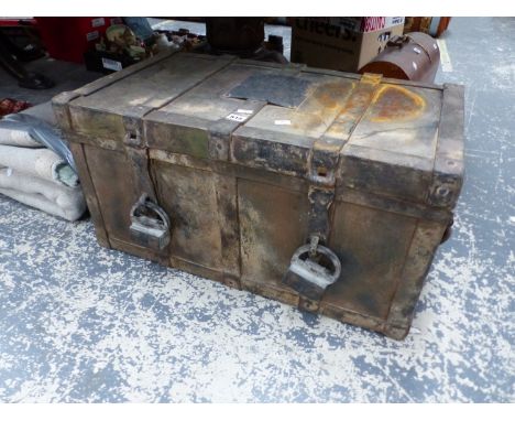A RUBBER IMITATION IRON TWO HANDLED TRUNK