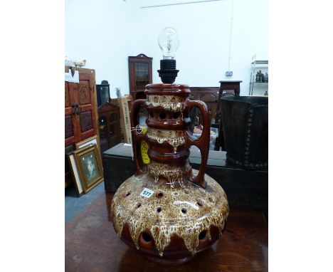A LARGE GERMAN POTTERY RETRO LAMP BASE. 