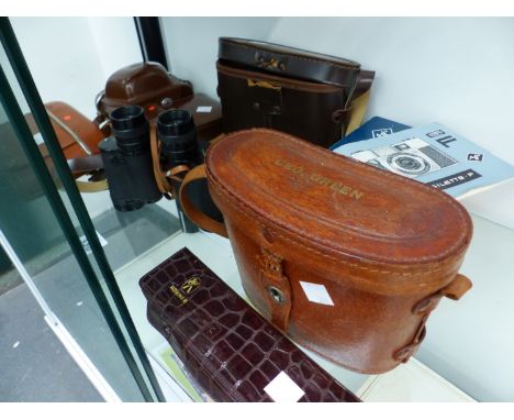 FOUR CAMERAS BY KODAK, AGFA AND OTHERS. A HARMONICA AND TWO CASED PAIRS OF BINOCULARS BY WETZLAR 8 x 30 AND BY LIZARS LOMOND 