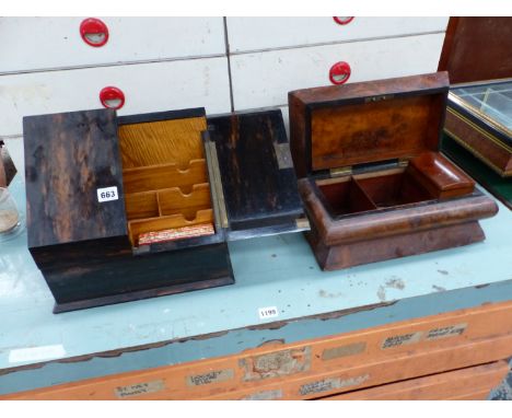A COROMANDEL STATIONARY BOX TOGETHER WITH A VICTORIAN WALNUT TEA CADDY.