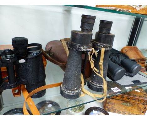 THREE CASED BINOCULARS TOGETHER WITH A CASED PAIR OF OPERA GLASSES, THE BINOCULARS BY: ZENITH 20 X 50, PROTEAM 10 X 50 AND A 