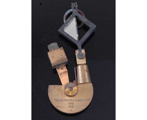 A WW I Taylor, Taylor and Hobson brass reflecting clinometer, with War Department mark, numbered 242 and dated 1915, 19cm (in