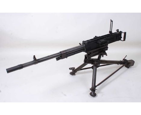 A deactivated WW II Italian Breda B.R.8 Model 37 8mm heavy machine gun, with top lift up action cover, side mounted folding t
