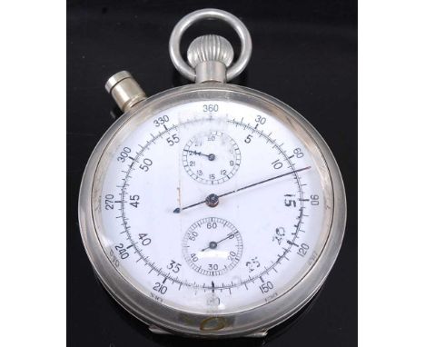 A WW II Air Ministry split seconds stop watch by Guignard &amp; Golay, having an enamel dial with Arabic numerals and two sub