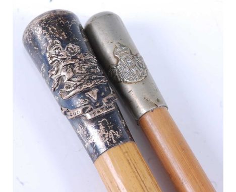 A late Victorian swagger stick, having a bamboo shaft and silver cap with crest for the Royal Northumberland Fusiliers, maker