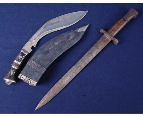 A British 1888 pattern bayonet, the 30cm blade stamped to the ricasso with a crowned VR cypher 1 '97 Wilkinson London with Wa