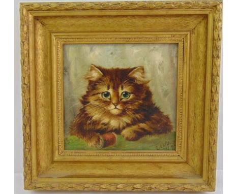 A framed portrait of a cat in the style of Louis Wain, dated 1892 and indistinctly signed bottom right 18 x 18.5cm
