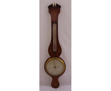 A period mercury shell banjo barometer&nbsp;of customary form with brass bezel and silvered dials, 100cm (h)