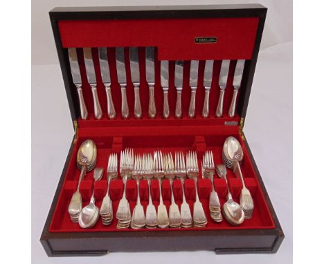 A canteen of fiddle pattern silver plated flatware for six place settings
