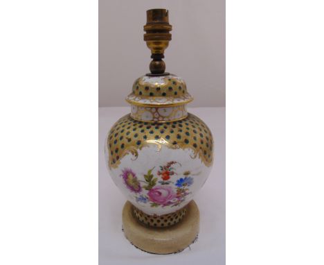 A continental porcelain vase and cover converted to a lamp base, 20cm (h)