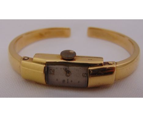 18ct yellow gold ladies bangle wristwatch, approx total weight 15.2g