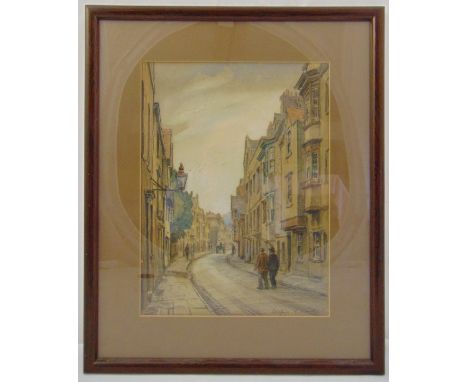 Wilfred R Wood framed and glazed watercolour of houses in a road, signed bottom right, 29 x 21cm