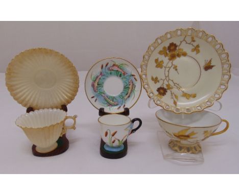 Three porcelain cabinet cups and saucers of various styles to include Worcester