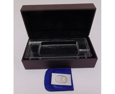 Dunhill crystal ashtray and a stainless steel cigar cutter