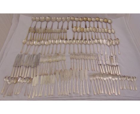 A quantity of silver plated flatware mixed patterns to include soup spoons and fish eaters
