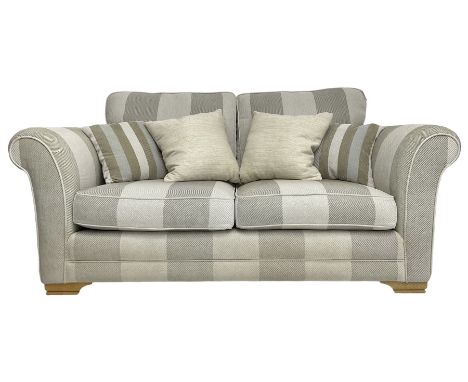 Barker & Stonehouse - three-seat sofa upholstered in striped textured fabric (W185cm, D99cm); together with a snuggler sofa u