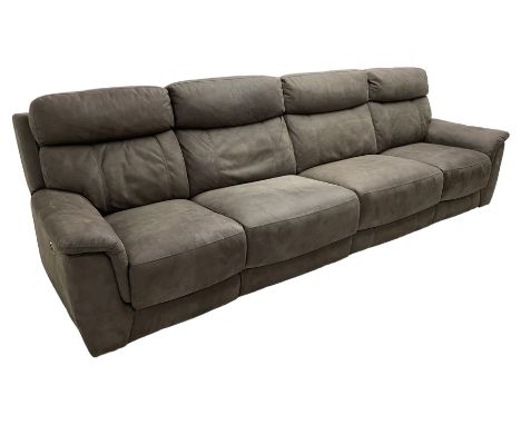 DFS - 'Vinson' grande four-seat electric reclining smart sofa upholstered in stitched grey fabric, each seat with independent