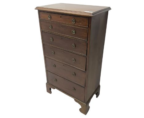 Georgian design mahogany pedestal chest, moulded rectangular top over six graduating cock-beaded drawers, on bracket feetDime