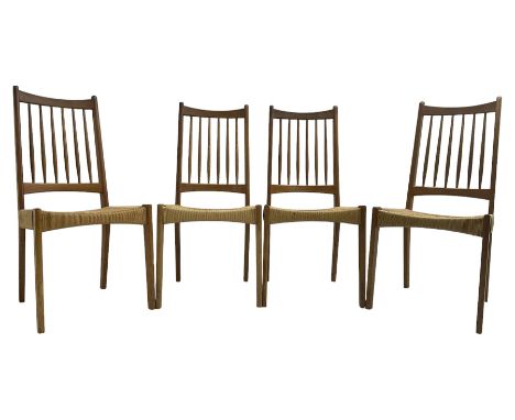 Arne Hovmand-Olsen (Danish 1919-1989) for Mogens Kold - set of four mid-20th century teak dining chairs, high stick back over