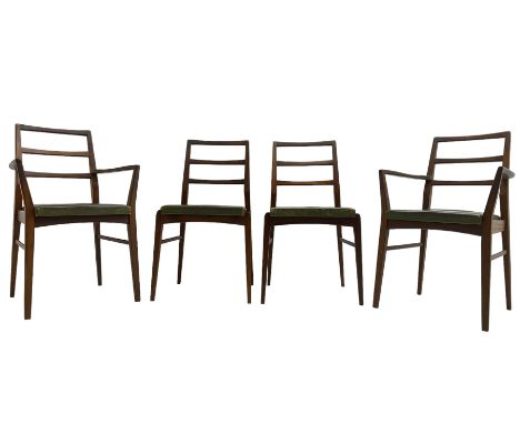 Richard Hornby for Fyne Ladye - set of six (4+2) mid-20th century dining chairs, ladder back over green faux leather upholste