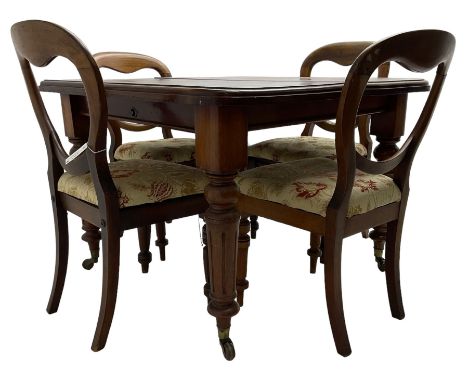 Victorian mahogany dining table, telescopic extending action, moulded rectangular top with rounded corners, single additional