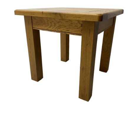 Oak coffee or lamp table, square top on square supportsDimensions: Height: 56cm  Length/Width: 60cm  Depth/Diameter: 60cm