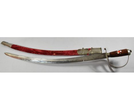 A 20th Century Sikh Curved Blade Sword with Velvet Mounted Scabbard 