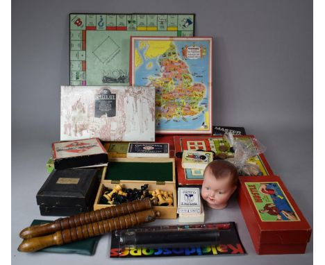 A Box Containing Various Board Games, Harp Strings, Vintage HMV and Other Gramophone Needle Tins etc 