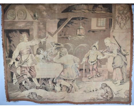 A Continental Tapestry Wall Hanging, Musketeers in Tavern, 183cm wide