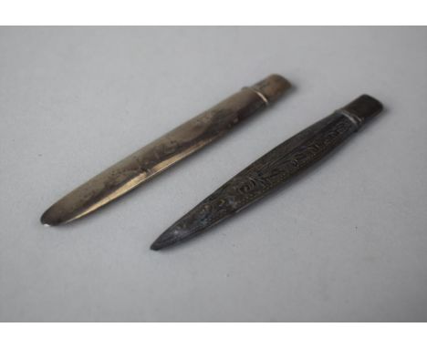 Two Silver Cased Ladies Handbag Pencils, One with Engraved Body, 9cm long 