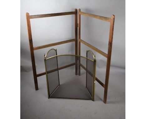 A Vintage Clothes Airer and Brass Mounted Triple Fire Guard 