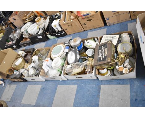 Five Boxes of Ceramic and Glass, Kitchenwares, Tea and Dinnerwares 