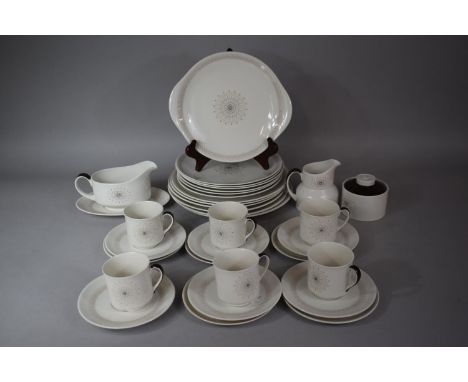 A Royal Doulton Morning Star Dinner and Teaservice to Comprise Dinner Plates, Side Plates, Saucers, Cake Plate, Cups, Lidded 
