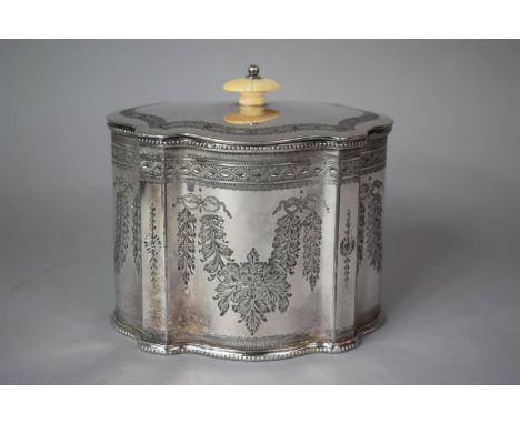 A Silver Plated Tea Caddy with Etched Swag Decoration, 14cm wide 