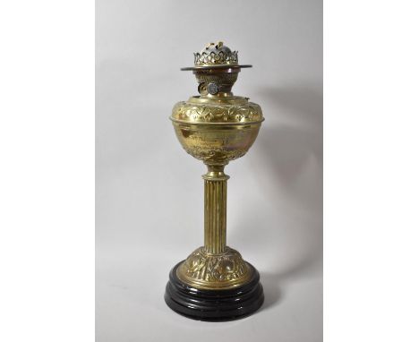 A Late 19th/Early 20th Century Pressed Brass Oil Lamp with Ribbed Column Support and Circular Base, by Shaw &amp; Co., 42cm h