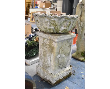 A Reconstituted Garden Stone Plinth, 58cm High, Together with a Reconstituted Stone Garden Planter, 50cm Diameter 