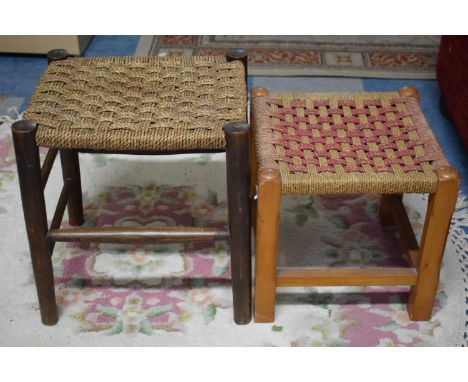 Two Vintage Rush Topped Stools 