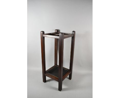 An Edwardian Oak Four Division Square Topped Stick Stand, 61cm High 