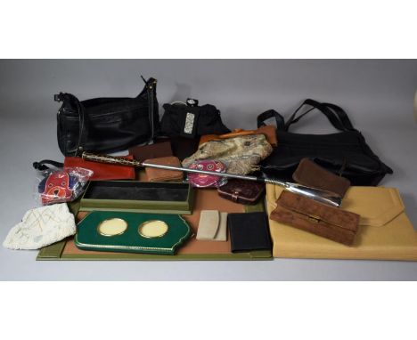 A Collection of Vintage Ladies Handbags, Beadwork Purse, Travel Alarm Clock Shoehorn etc 