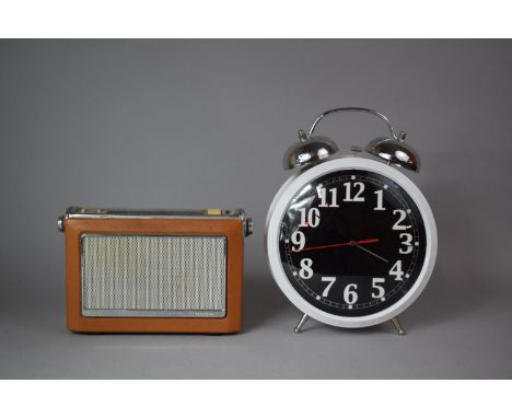 A Vintage Bush Radio TR130 Together with a Modern Alarm Clock, 30cm high 